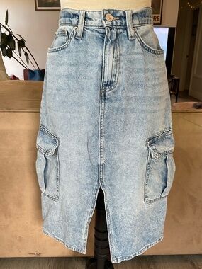 Calvin Klein Jeans Women's Blue Denim High Rise Cargo‎ Midi Skirt Pockets 28